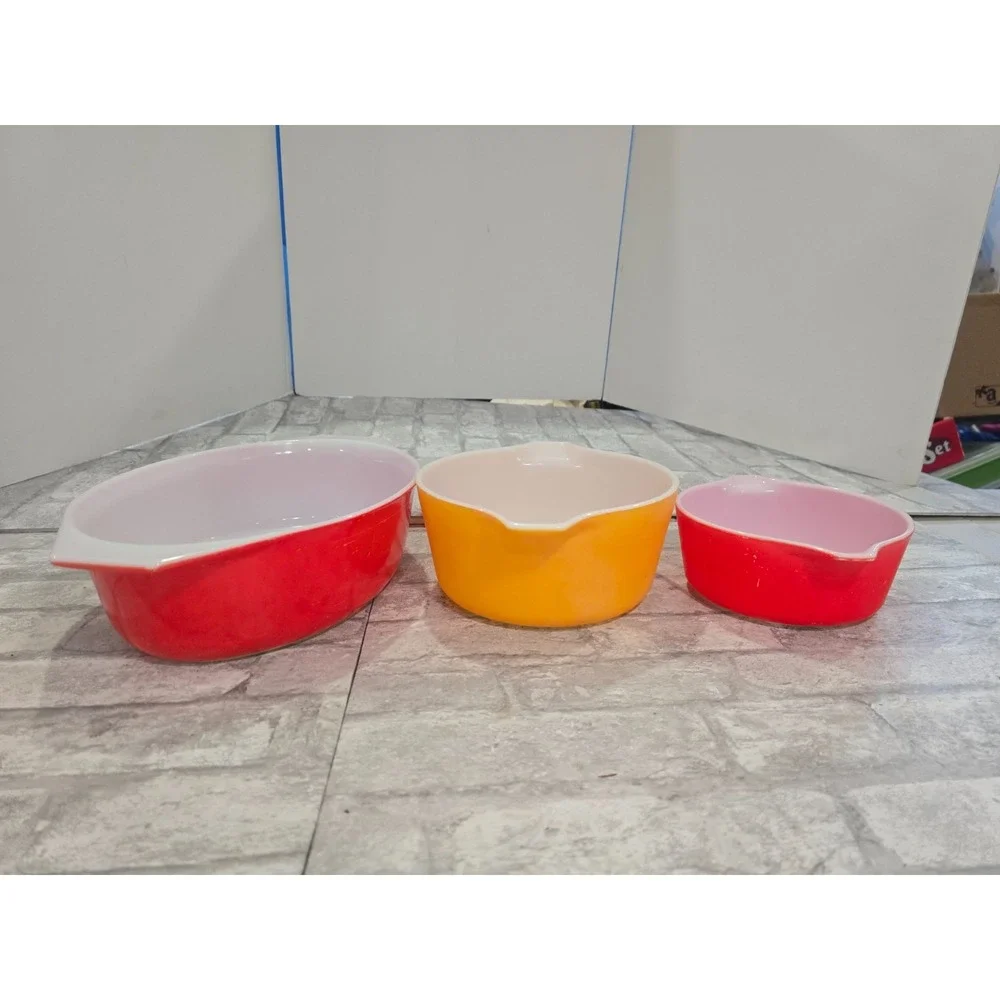 Pyrex Friendship Red 045 Oval 2.5 QT, 474 1.5 QT and 474-B 1.5qt Casserole Dish